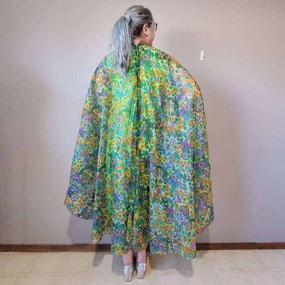 Vintage Groovy Green Maxi Dress 70s Kaftan Beatrice Pines - Picture 4 of 16